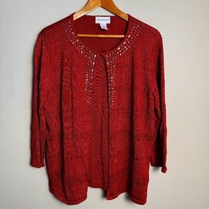 Alfred‎ Dunner Women's Vintage 3/4 Sleeve Faux Wrap Top Metallic Red Size Large